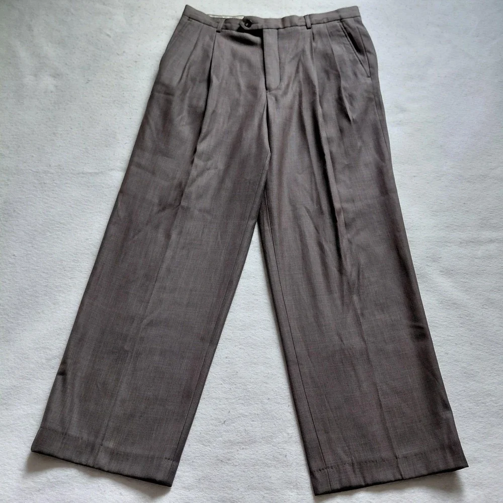 Lailibao Mens Gray Pleated Dress Pants Size 34 Formal Trousers Business Mid Rise